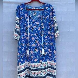 Halife Cover Up Dress Tassel Tie Neck Loose Fit Bohemian Tunic Dress